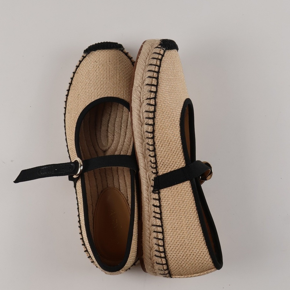 J.Crew Canvas Mary Jane Espadrilles Natural Gold Metallic 8 NEW